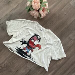 Spiderman Venom White Upcycled Distressed Crop Top